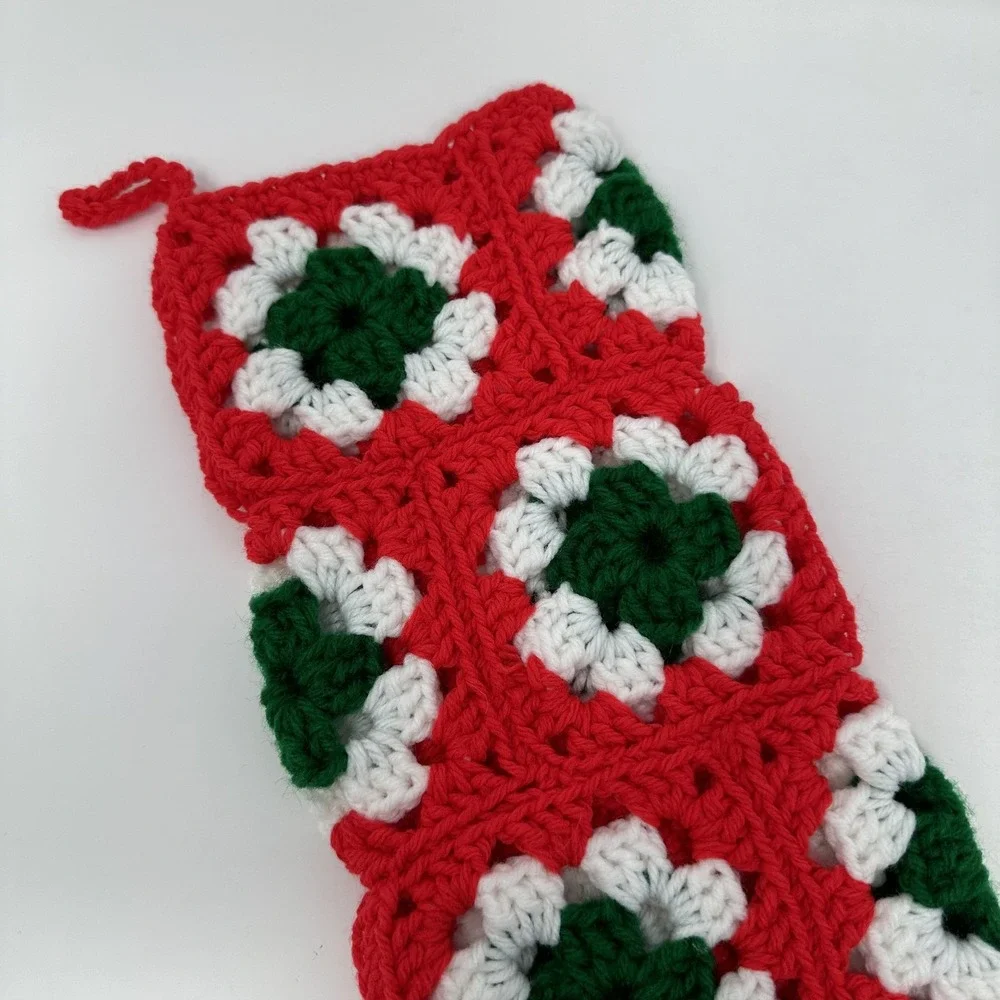 Handmade Crochet Christmas Stocking Granny Square Holiday Decor 18